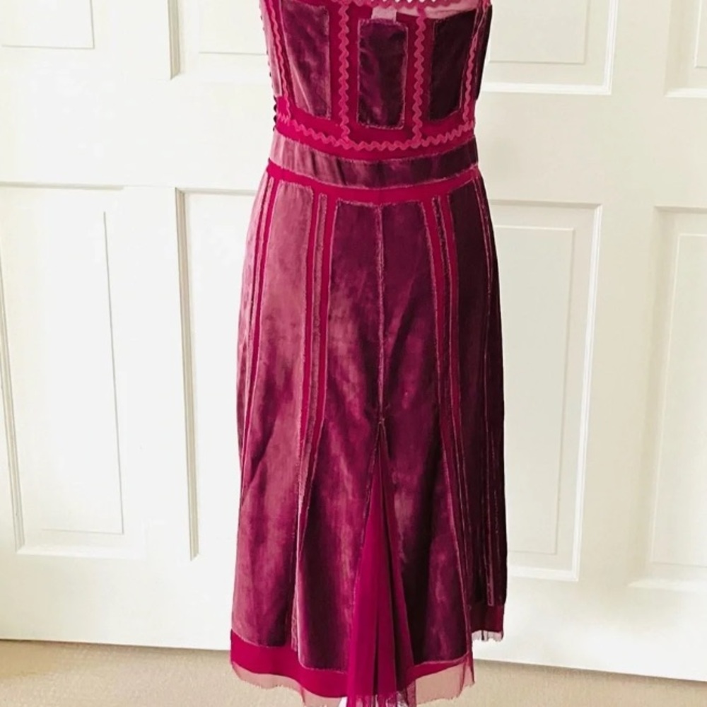 Alberta Ferretti magenta red velvet and tulle dress - Picture 8 of 11